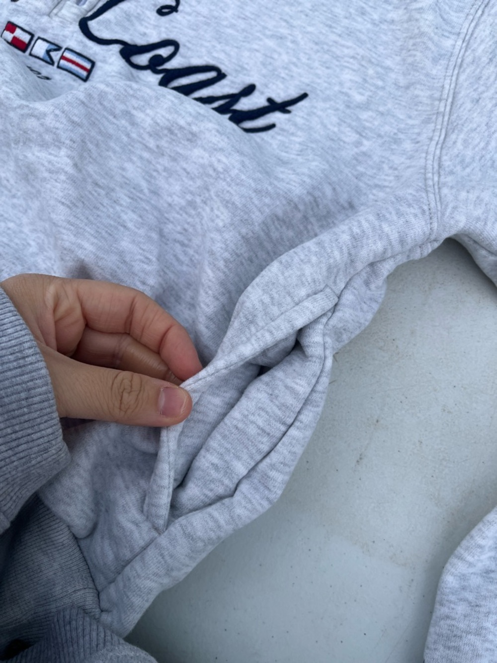 Hollister Light Gray "East Coast" Half-Zip Sweater with Navy Script - Picture 5 of 5
